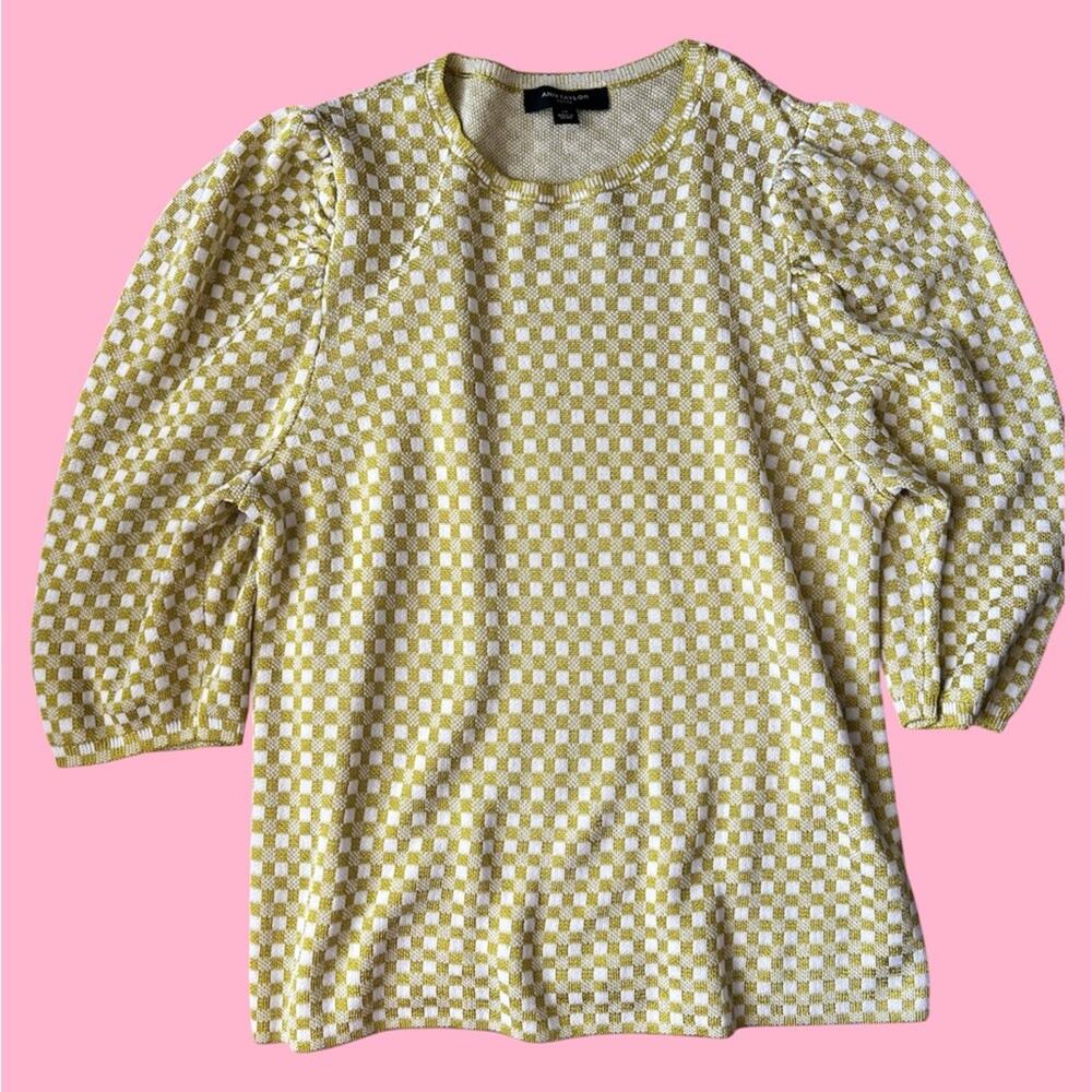 Ann Taylor NWT checkered sweater 3/4 sleeve top large petite
